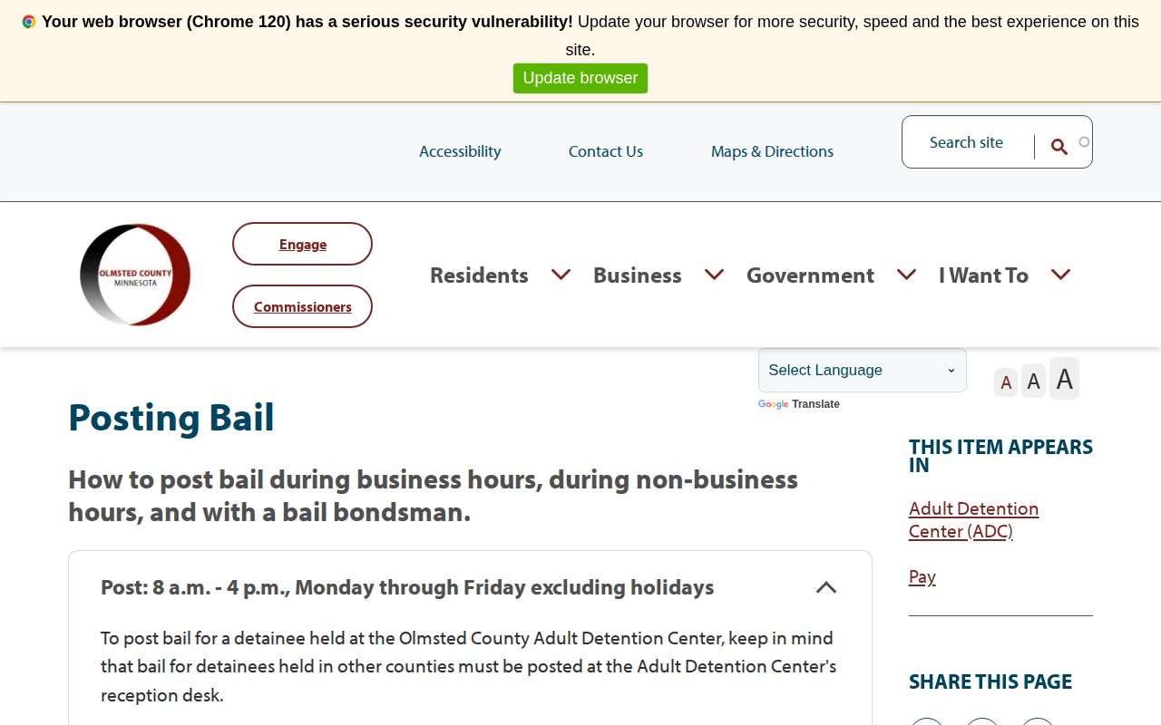 Olmsted County ADC bail workflow for a 24-hour jail release check