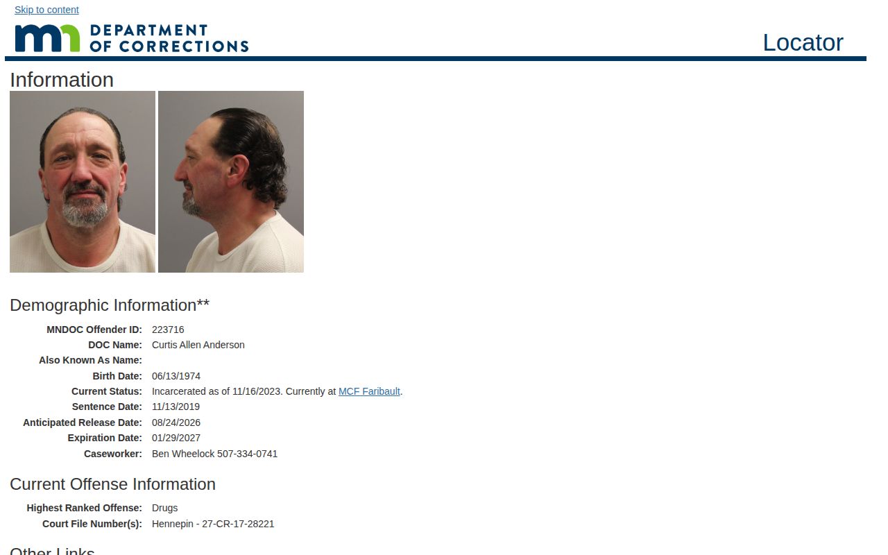 Minnesota DOC anticipated release date used for an Olmsted County projected release lookup